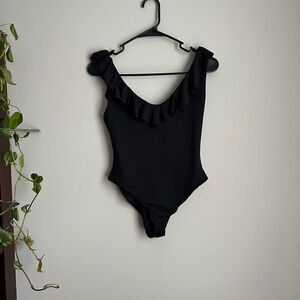 Eberjey Loreta Solid Black Ruffle Swimsuit One Piece size Small